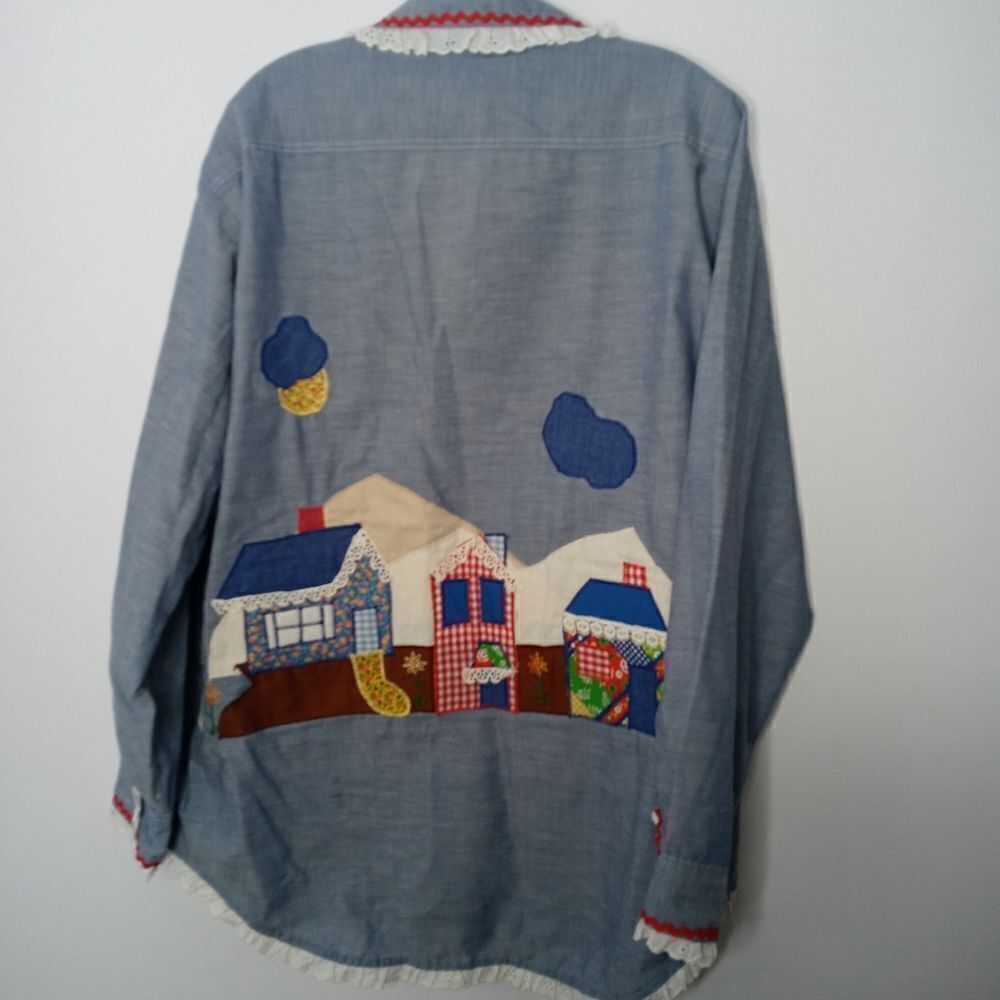 Vintage Big Mac Jcpenney Custom Patch Embroider Chambray Button Shirts Size XL